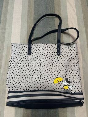 Disney Polka Dot Tote with Mickey Mouse holding an umbrella- like new
